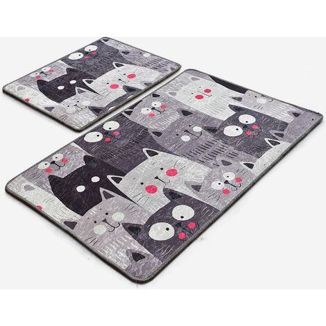 2er Set rutschfeste Badematten waschbar Meow (1/4)