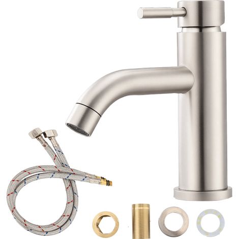 Grifo de Lavabo Baño Monomando Mezclador de Agua Fría y Caliente Ahorro de Agua Aireador Neoperl Cartucho Cerámico Moderno Cromado (1/5)