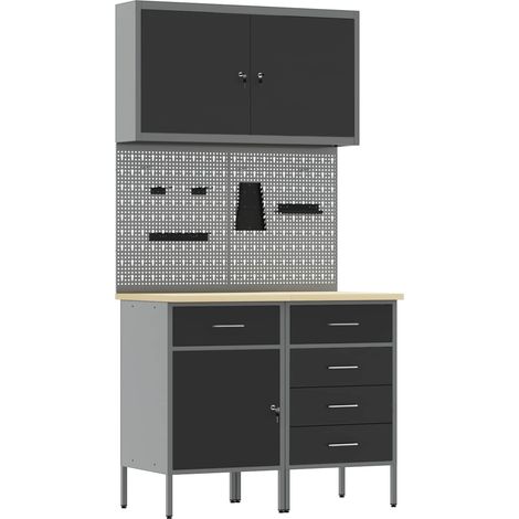 vidaXL Armario de trabajo 5 uds. Negro Madera Ingenierizada y Acero (1/2)