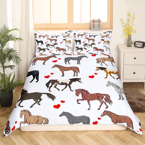 Parure de lit 2 pièces pour enfants - En microfibre douce - 135 x 200 cm - Housse de couette pour adolescentes - Motif cheval, monde des animaux, animaux de la ferme, cœur - Pour fille (1/5)