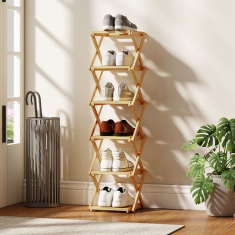 Schuhregal, klappbar Schuhständer mit 6 Ebenen aus Bambus, für max. 9 Paar Schuhe, 30 x 29 x 108 cm, Natur