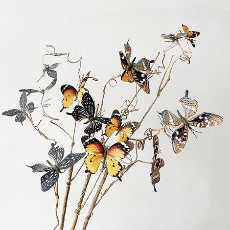 Lot orange, branche morte réaliste, papillon en tissu soie et fil métallique, 80cm, décoration naturelle (40x7x2) (1/5)