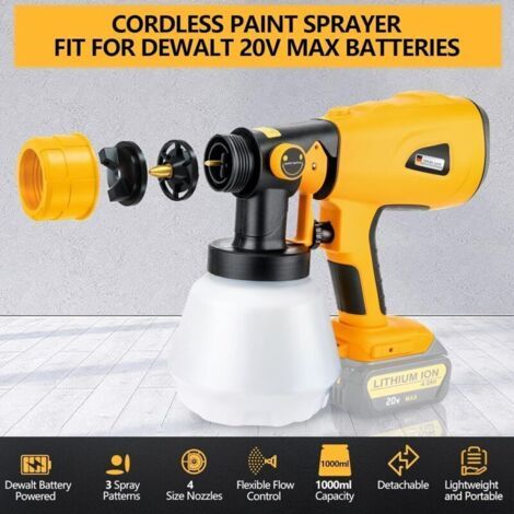 NALOOKAMIC Pulvérisateur de peinture sans fil pour batterie Dewalt 20 V, outil électrique sans fil HVLP, pistolet à peinture