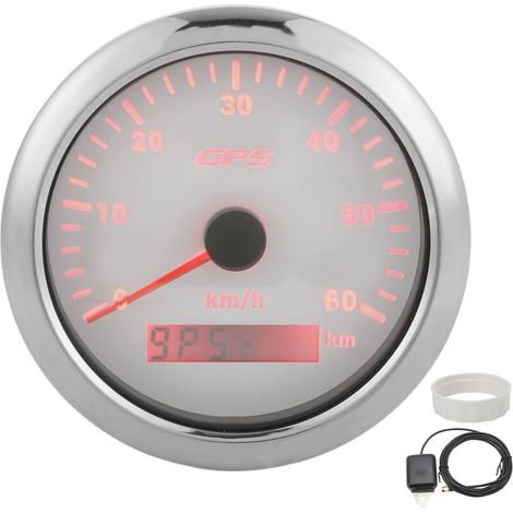 85mm Speedometer Gauge with LCD Screen, Odometer for Cars and Boats, Adjustable Backlight, 9-32V DC, Marine Speedometer, Car Speedometer, 0-60 KM/H (White). (1/5)