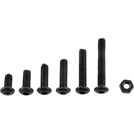 250 Stück M3 Schwarze Sechskantschrauben aus legiertem Stahl mit Sechskantmuttern, Sortiment (Knopfkopf)