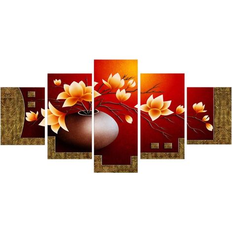 Tableau Peinture sur Toile - Vase Fleur - 5 Pièces - 30x40 cm x2, 30x60 cm x2, 30x80 cm x1 - Décoration Murale Salle de Séjour Chambre Bureau (1/3)