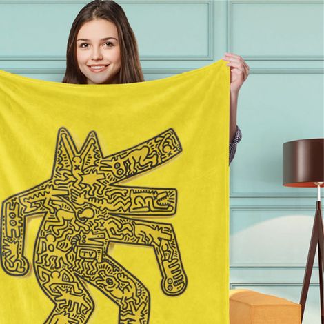 Couverture Harlingue personnalisée BL692-3, 150x200cm, tapis artistique design motif Keith Haring, grande taille pour salon ou chambre. (1/3)