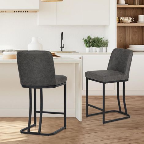 Lot de 2 tabourets de bar en cuir PU gris avec dossier et repose-pieds (1/5)