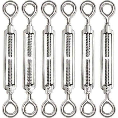 6 Pièces Tendeur Cable M6 Tendeur Cable Inox 304 Réglable Oeil de Ridoir et Oeil pour Tendeur de Fil Cable Acier Corde Crochet Tendeur Accessoires (1/4)