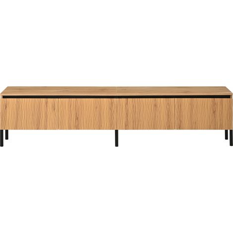 TV-Lowboard 180 cm aus MDF und Spanplatte mit 4 Türen in Wellenoptik und Metallfüßen (1/5)