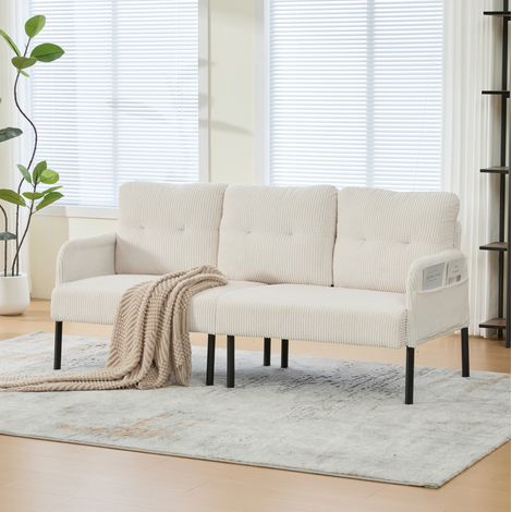 canape 3 places en velours cotele beige OKMYHOME (1/5)