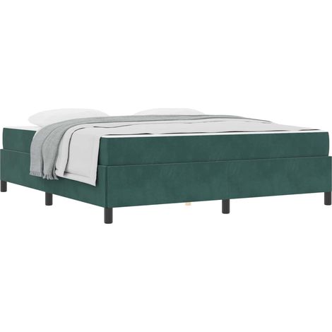 Lit double Lit adulte Cadre de lit avec matelas Vert foncé 180 x 200 cm tissu (1/5)
