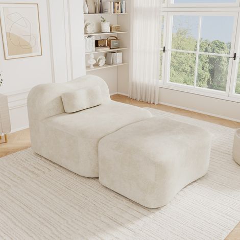 Modulares Sofa in Beige aus Samt mit verbindbarem Hocker und 32D-Schaumstoff (1/5)
