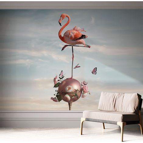 Papier peint adhésif autocollant pour salon chambre à coucher tendance et originale Flamant rose élégant 312x219 cm (1/5)