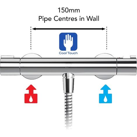 Mira Eco Thermostatic Bar Mixer Shower Valve Only Cool Touch 150mm Pipe Centres (1/5)
