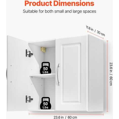 Armoire murale de buanderie à 2 niveaux, placard de rangement suspendu avec étagère réglable, meuble de rangement avec 2 portes, po… (1/5)