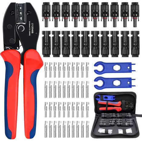 Herbst Lot de 20 paires de pinces à sertir solaires pour câbles PV de 2,5/4/6 mm² 10 paires de fiches mâle/femelle, 1 pince à sertir, 2 connecteurs solaires pour installation solaire photovoltaïque (1/5)