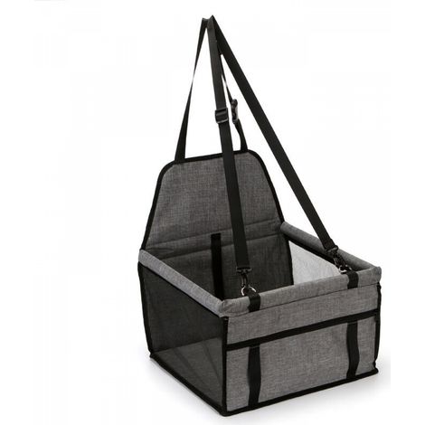 Sac de Transport Chien et Chat avec Rehausseur, Ceinture de Siège de Voiture de Sac de Voiture d'animal Familier Respirant pour l'animal Chat de Chien Gray 40×35×25cm (1/3)