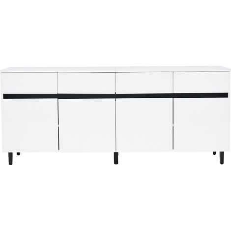 Buffet blanc laqué avec 4 tiroirs et 2 portes, étagères réglables, 160x40x68 cm (1/5)