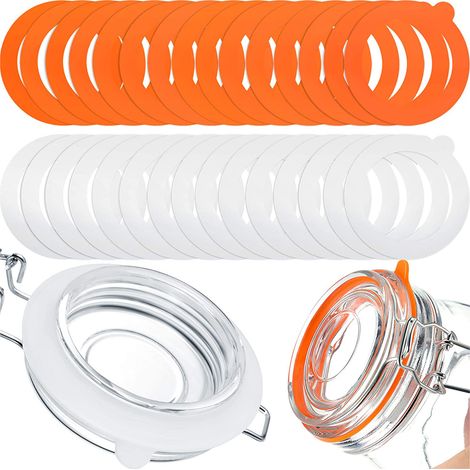 Juntas de silicona de repuesto, 30 anillos de sellado reutilizables de caucho natural para tarros de despertador, lente redonda, aptos para tarros de 0,35 L, 0,5 L, 1 L, 1,5 L y 2 L. (1/5)