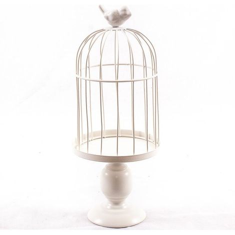 Cache-pot cage en métal blanc, diam. 15 x H. 34 cm (1/2)