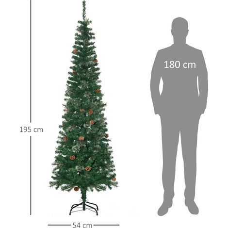 Sapin de Noël artificiel, fin, motif pommes de pin, ignifugé, 54 x 195 cm, vert (1/5)