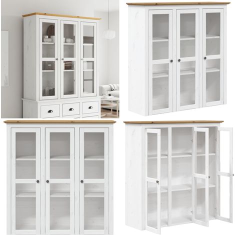 Armoire avec portes vitrées BODO blanc marron bois pin massif - Meuble De Rangement - Armoire Vitrée - Buffet - Bibliothèque - Design Français - Home & Living (1/5)