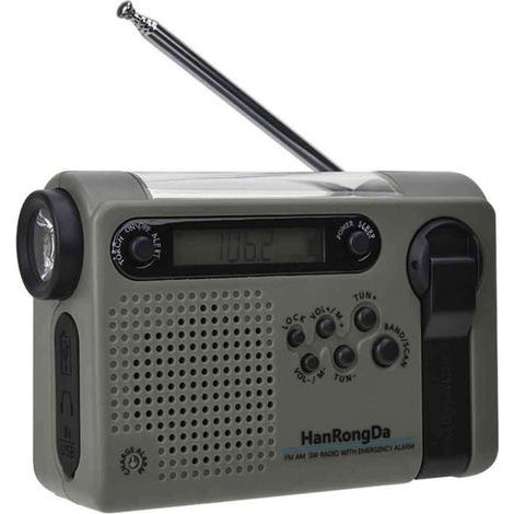 FENOPLASTICARadio d'Urgence à Manivelle et Solaire 2000mAh - Radio FM/AM - Chargeur USB - Lampe Torche LED - Version UK