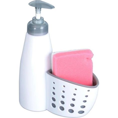 Dispensador de lavavajillas l铆quido con recipiente para esponja, color blanco, 370 ml. (1/3)