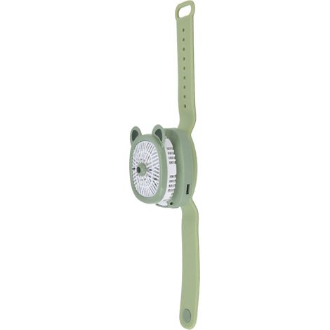 Ventilateur bracelet portable 3ème génération dessin animé, montre ventilateur avec lumière LED, mini ventilateur USB 3 vitesses, ours vert, batterie intégrée, usage bureau/extérieur (1/5)