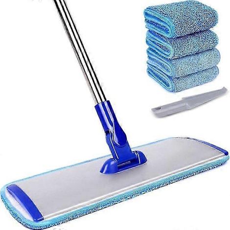 Système de nettoyage de sols professionnel en microfibre 18", balai plat avec manche en acier inoxydable, 4 lingettes de balai lavables et réutilisables (1/5)