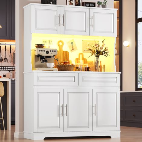 Aparador alto de cocina MDF blanco con LED por app, estantes ajustables y encimera, 108x40x180 cm (1/5)