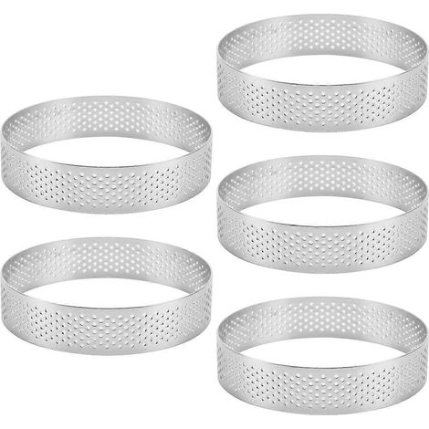 5Pcs Circular Tart Rings with Holes Stainless Steel Cake Mould 9cm-- (1/5)