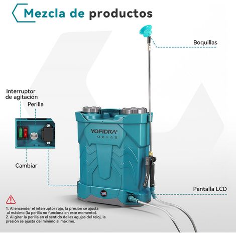Pulverizador eléctrico de mochila de 20 l, 80 psi, a batería, con lanza telescópica, 5 boquillas y dos baterías de 4,0 Ah, para jardín, tejados y árboles frutales (1/4)