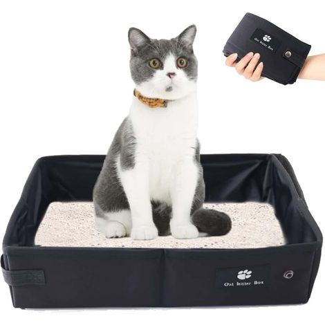 Bac à Litière Pliable pour Chat, Litière Portable Imperméable, Facile à Nettoyer, Toilettes pour Chat Maison et Extérieur Camping, Grande Taille 45x35cm, Noir (1/4)