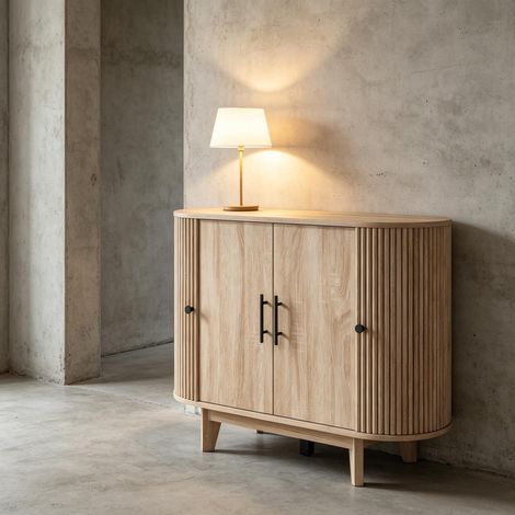 Buffet-salon, table d'entrée, petit meuble de rangement ovale avec 4 portes et étagère réglable (uniquement avec meuble de salle à manger (1/5)