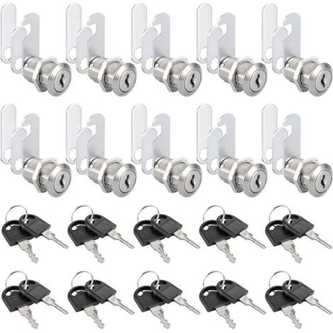 Lot de 10 Serrures Boîte aux Lettres. 25mm Serrure Armoire Metallique. Barillet Boite aux Lettres en Alliage de Zinc avec 20 Clés pour Tiroir. Armoire. Placard. Boîte aux Lettres (1/4)