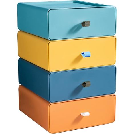 4 Pieces Desk Storage Box, Plastic Storage Drawer, Desk Drawer Storage, Stackable Makeup Drawer Organizer for