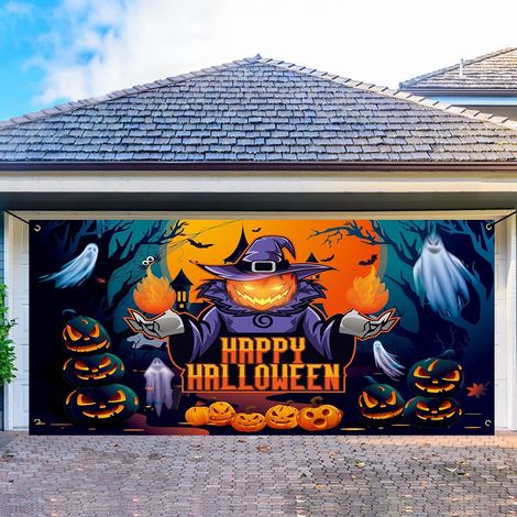 Bannière géante de 1,80 m avec citrouille et fantôme pour Halloween – Idéale pour la décoration de fêtes en extérieur et comme fond pour les photos (1/5)