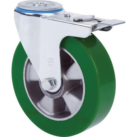 rueda giratora agujero m12 freno 20zvfd160-augb aluminio-poliur.verde bolas (1/2)