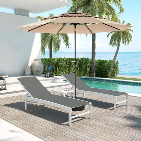 Parasol de jardín 10 ft de 3 niveles, inclinable, caqui, sin base DESVIAE (1/5)