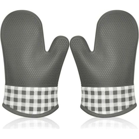 Gant de Cuisine Silicone Anti Chaleur, Gant Four Manique Four Oven Mitts Oven Gloves Gant Manique Gants Isolants Cuisine Épais Mitaine Four pour Barbecue Cuisson Gants Professionnel 1 Paire (Gris) (1/5)