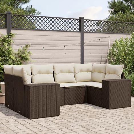 vidaXL 6-tlg. Garten-Sofagarnitur mit Kissen Braun Poly Rattan (1/5)