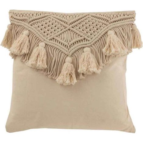 Coussin Déco avec Franges "Cosy" 50x50cm Beige (1/2)