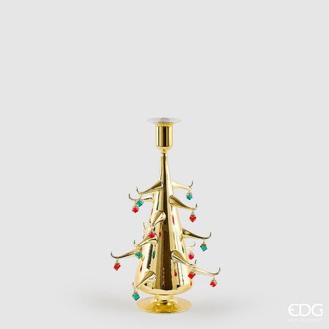 EDG Enzo De Gasperi Portacandela Pino con Gemme Gold H28 cm – Decorazione di Natale (1/3)