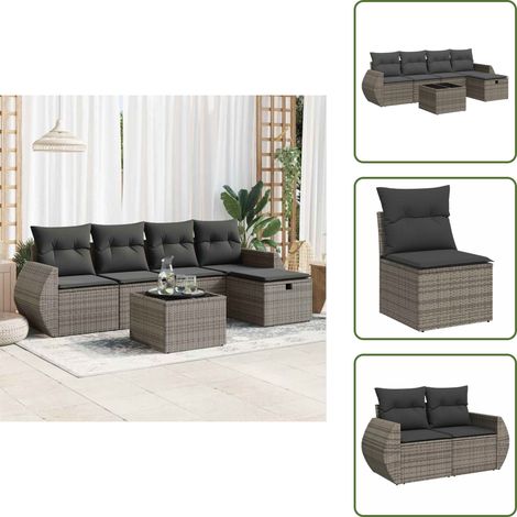 The Living Store 6-tlg. Garten-Sofagarnitur mit Kissen Grau Poly Rattan - Gartentisch (1/5)