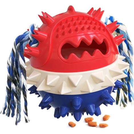 Squeaky Dog Toy Treat Dispensing Jumping Ball Sound Making TPR Chewer Pet Interactive Game Tool for Household Use Blue (1/5)