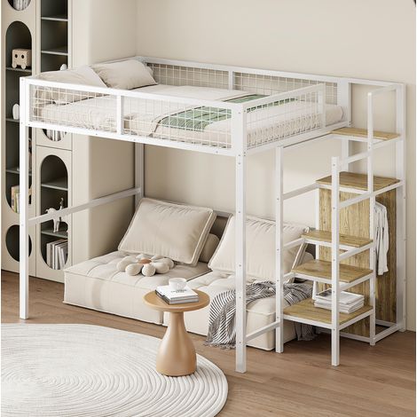 Hochbett 140x200 mit Leiter und Kleiderschrank Metall OKMYHOME (1/5)