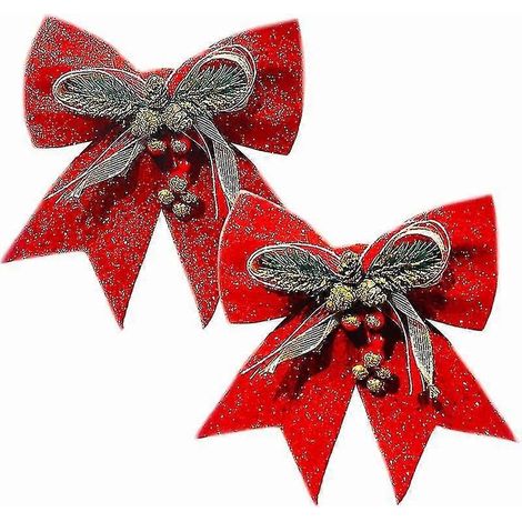 Lazos navideños 2 piezas Adorno de lazo navideño Decoración Lazo navideño decorativo con campanas Árbol Purpurina Piña Lazos de cinta decorativos Lazo Decorativo (1/4)