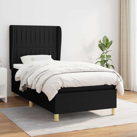 vidaXL Sommier à lattes de lit et matelas Noir 80x200 cm Tissu (1/5)